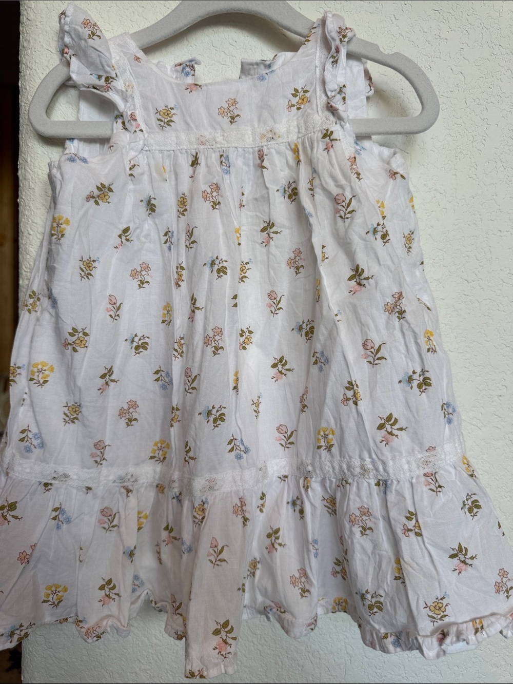 Janie and Jack White Floral Dress with Pink, Yellow & Blue Blooms